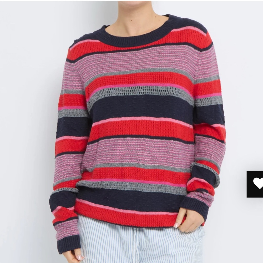 Tommy Hilfiger Knit Striped Crew Neck Sweater Cotton Angora Blend Size Medium